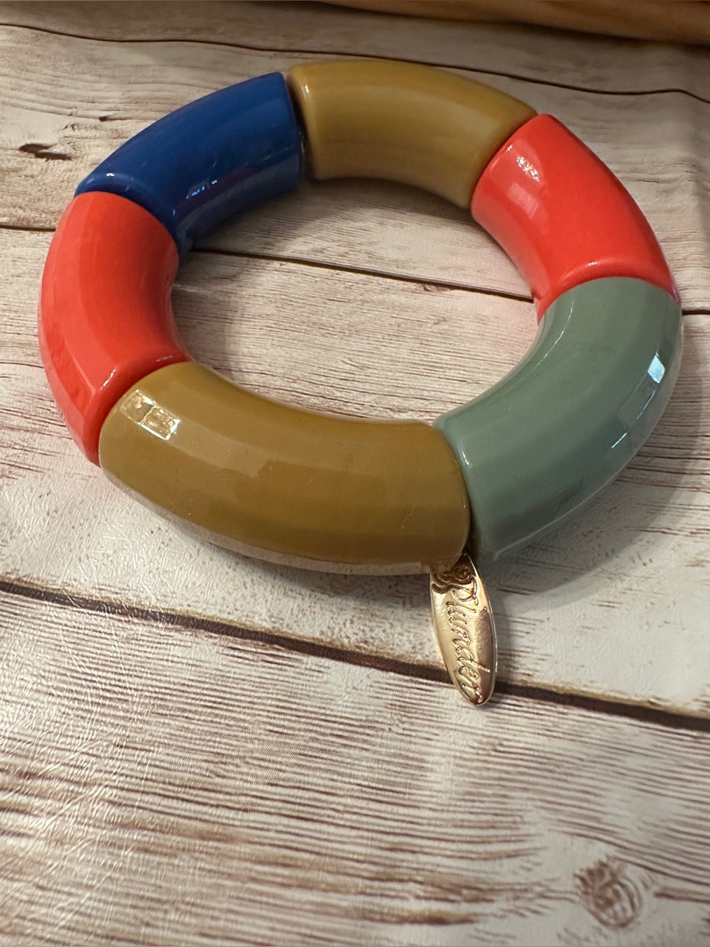 Segmented Resin Bangle Bracelet in Coral, Navy, Olive, Mustard*Plunder~Brand new